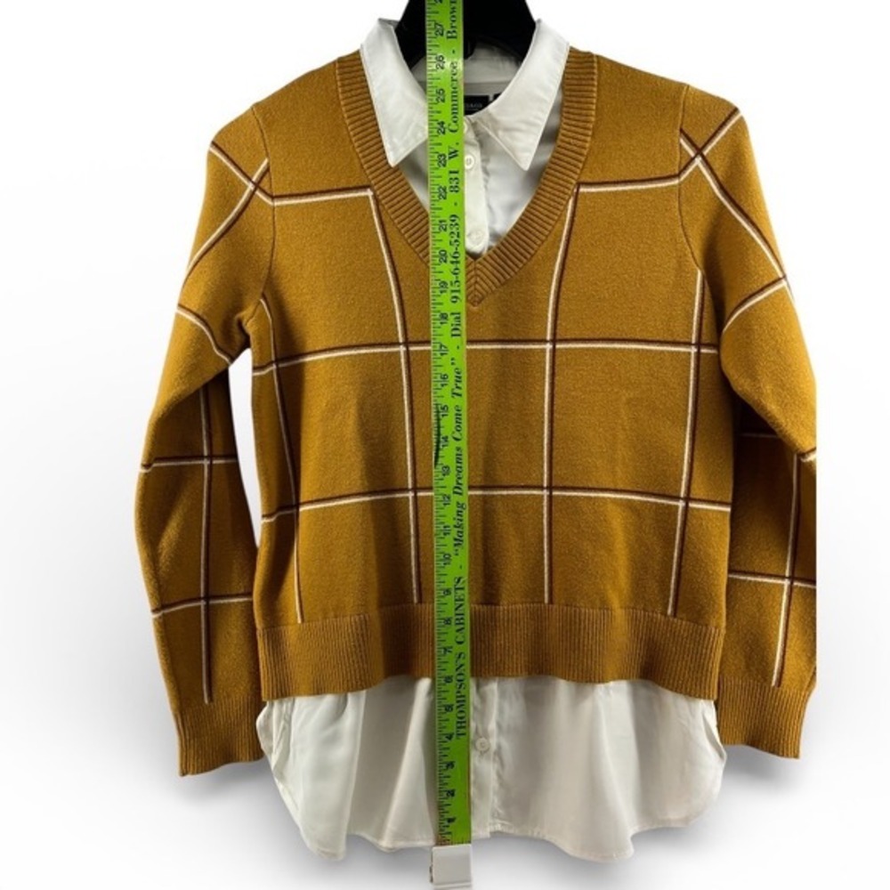 Jones & Co Layered V-Neck Sweater Women Med Mustard Yellow Excellent Windowpane - Picture 6 of 6
